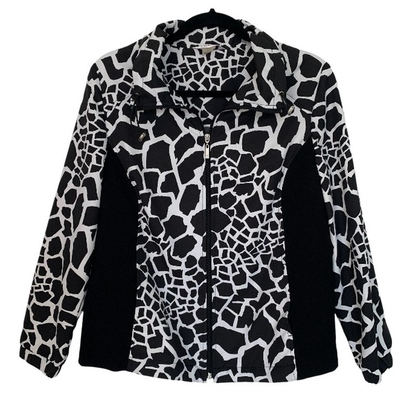 Allison Daley Jackets & Blazers - AlLLISON DALEY PETITE Women’s Front Zip‎ Jacket Lightweight Blk/Wht. Giraffe 10P